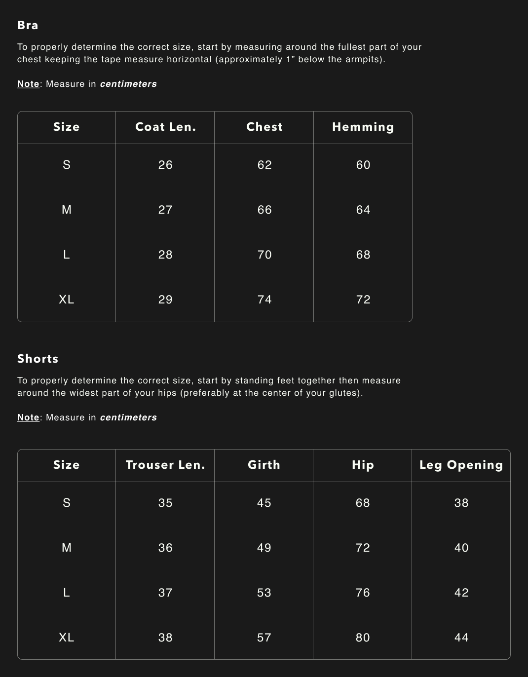 Size Chart