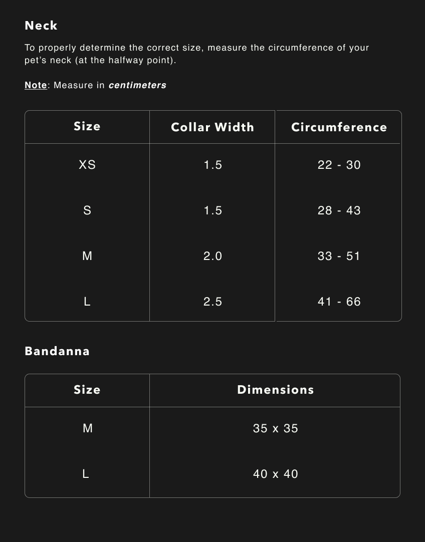 IMPACKT Pet Collar &amp; Bandanna Bundle size chart